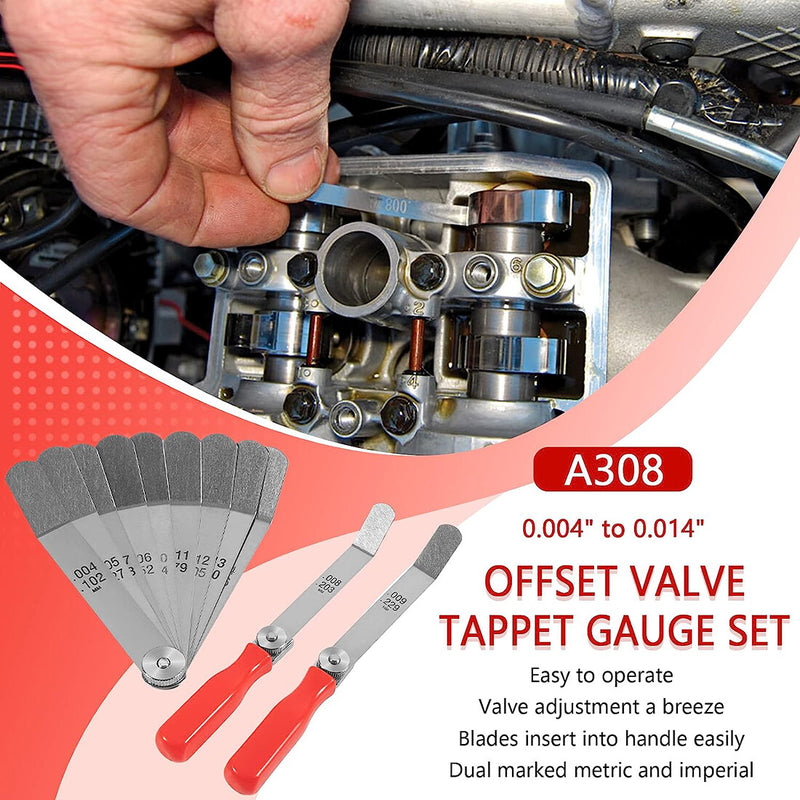 A308 Offset Valve Tappet 11-Blade Feeler Gauge Kit 0.004" To 0.014