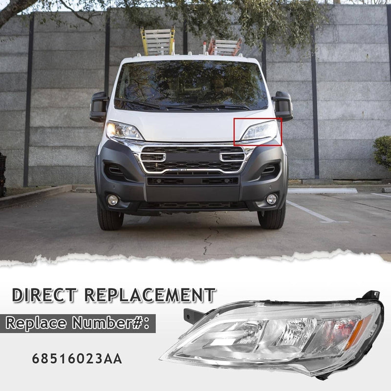 Left Driver Side Halogen Headlight for 2023-2026 Dodge Ram Promaster 1500 2500