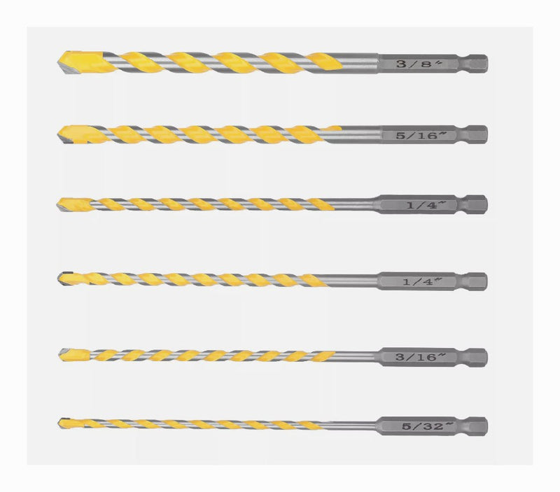 Masonry Concrete Drill Bit Set 1/4 Inch Hex Shank Carbide Tips 3/8 5/32