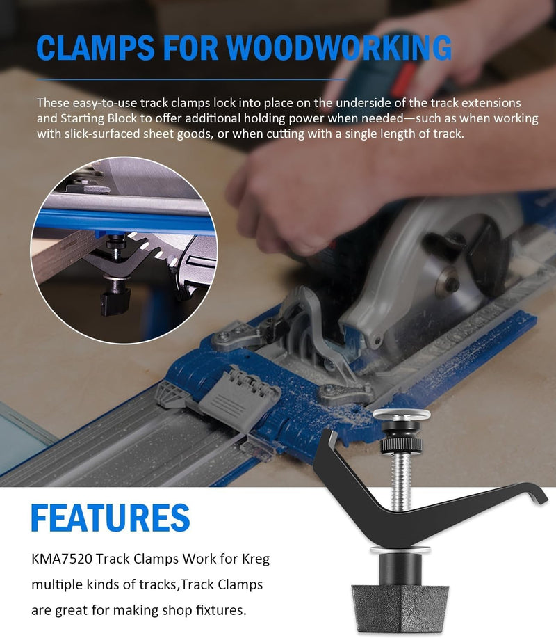 KMA7520 Track Clamps for Kreg Accu-Cut Saw Guide Clamp Trak Mini Trak 2 Pack