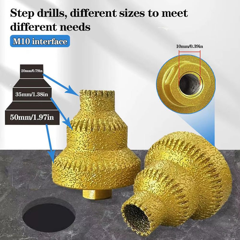 Diamond Step Pagoda Drill Bit 20/35/50mm M10 Thread Hole Opener for Tile Marble