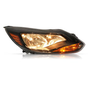 DURAFORCE Black Right Passenger Side Headlight Clear Lens Halogen for Ford Focus 2012-2014