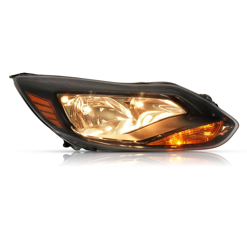 DURAFORCE Black Right Passenger Side Headlight Clear Lens Halogen for Ford Focus 2012-2014