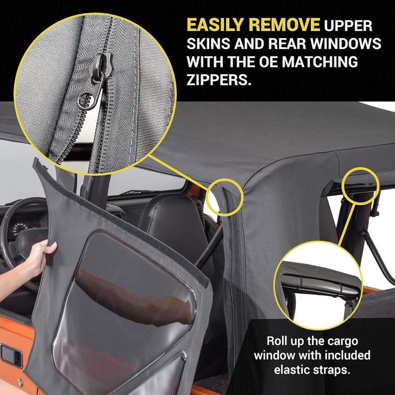 4Pcs Jeep Wrangler TJ Premium Rear Soft Top Upper Skins for 1997-2006 Jeep