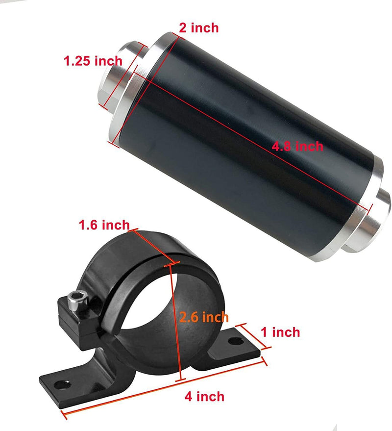 30 Micron Inline Fuel Petrol Filter Bracket Billet Aluminum AN6 AN8 AN10