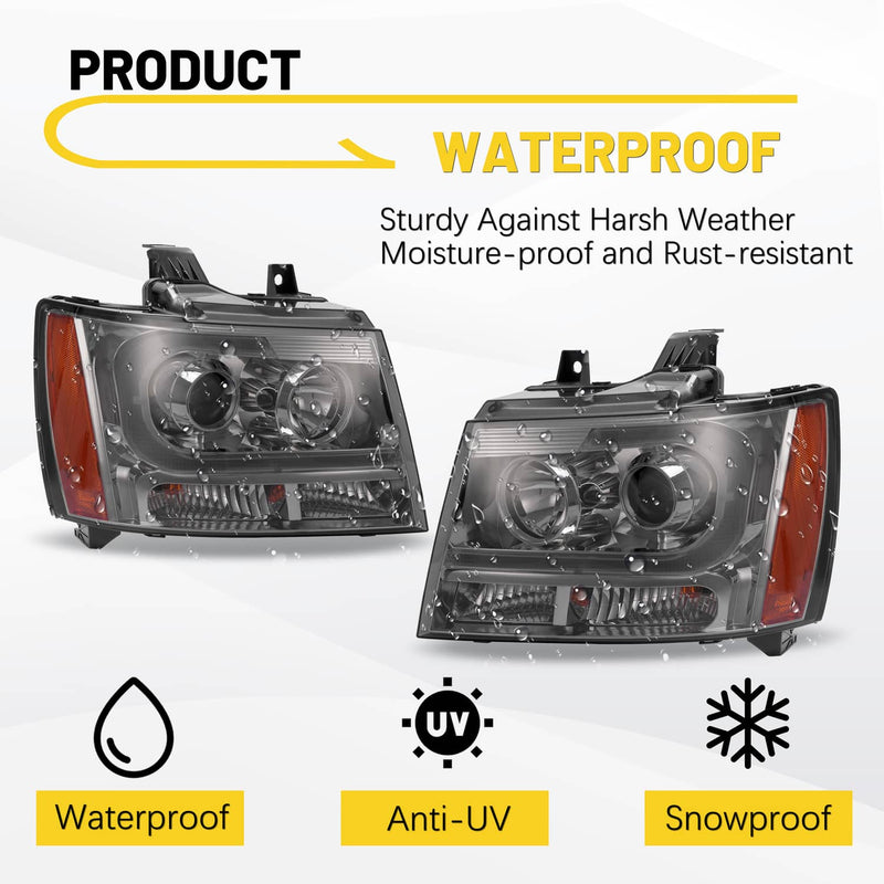 DURAFORCE Headlights for Avalanche Suburban Tahoe 2007-2014 LED Bar LH RH Projector