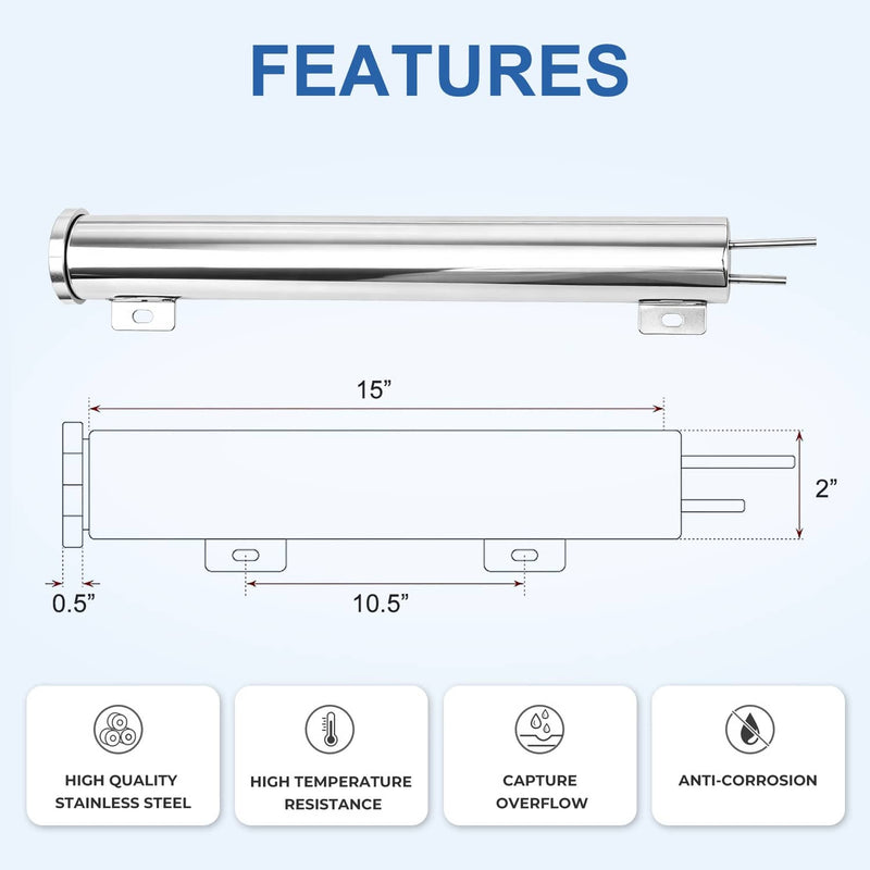 24 Oz Polished Stainless Steel 2" x 15" Radiator Dr Overflow Tank Bottle