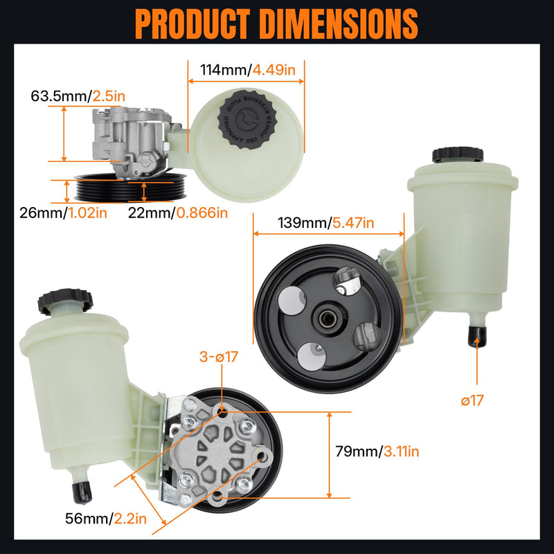 Power Steering Pump with Pulley Reservoir for Ram 1500 2011-2012 V8 5.7L