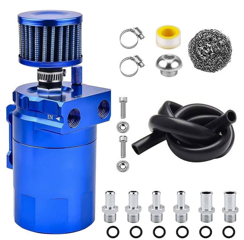 Universal Blue Oil Catch Can Tank Kit Baffled Reservoir Breather Filter