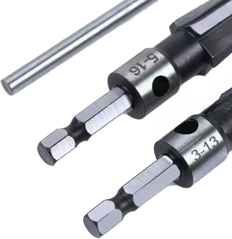 2 Pcs T Handle Taper Reamer Tool Set 6 Fluted Chamfer Reaming 1/4 Hex Shank