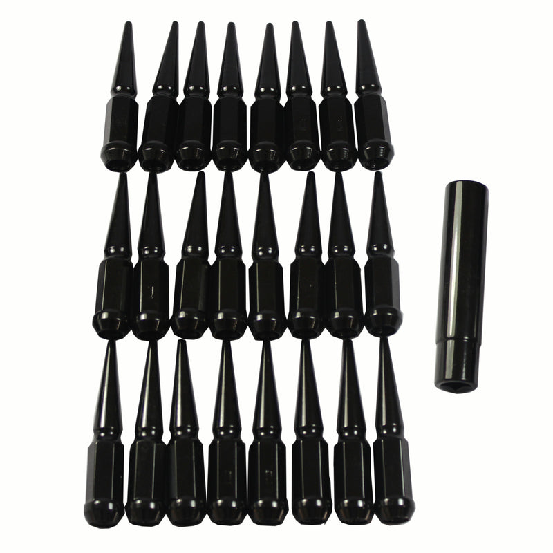 24PCS Spike Lug Nuts 14x1.5 Black for Chevy Silverado Tahoe 4.4" With Key