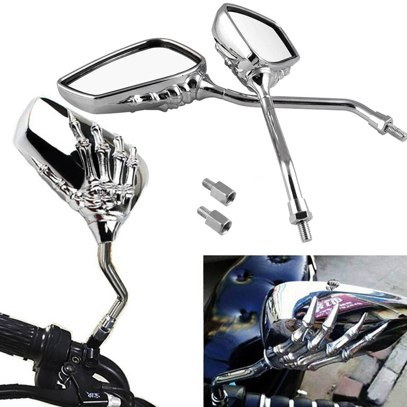 8mm 10mm Chrome Skull Hand Motorcycle Side Mirrors for Harley Honda Suzuki