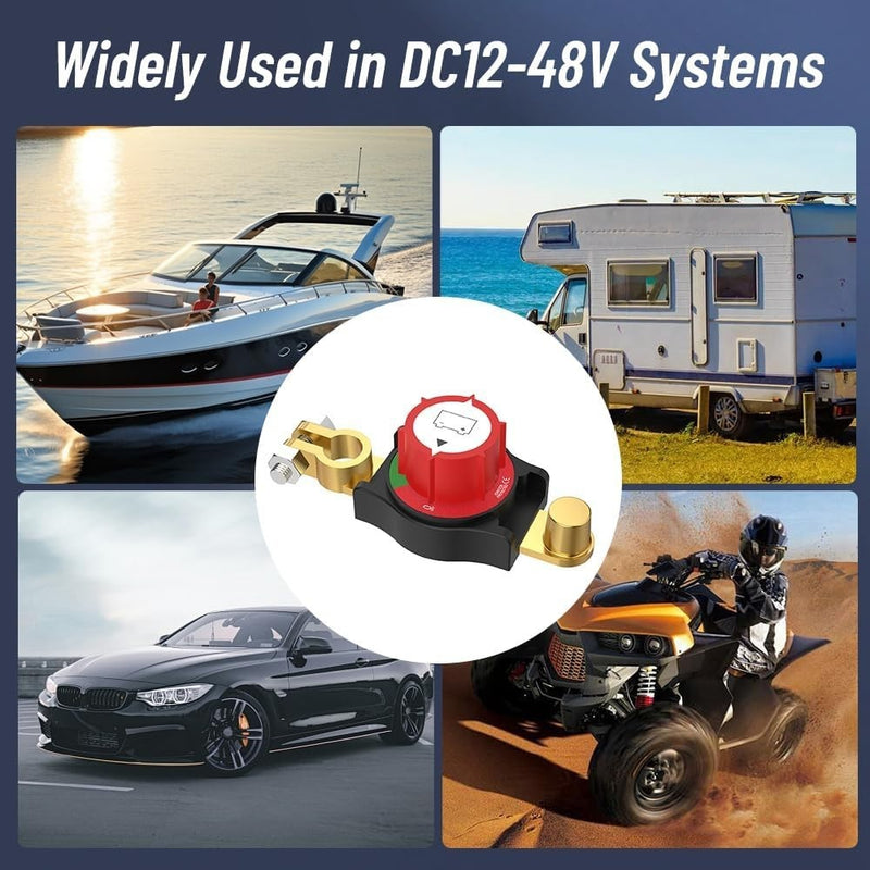 Battery Disconnect Top Post Kill Switch 12V 48V Heavy Duty Shut Off for Car RV