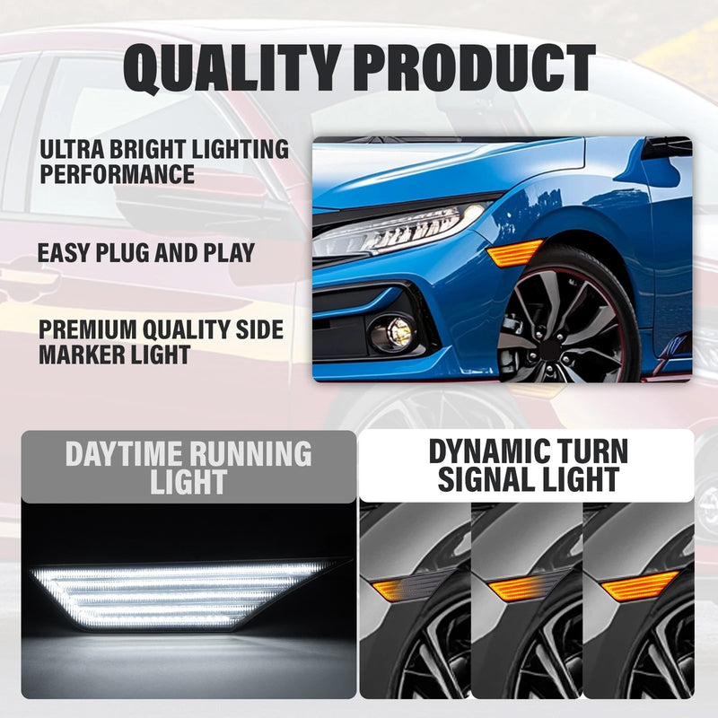 Sequential Dynamic Turn Signal LED Marker Light Assembly for Honda Civic 16-21