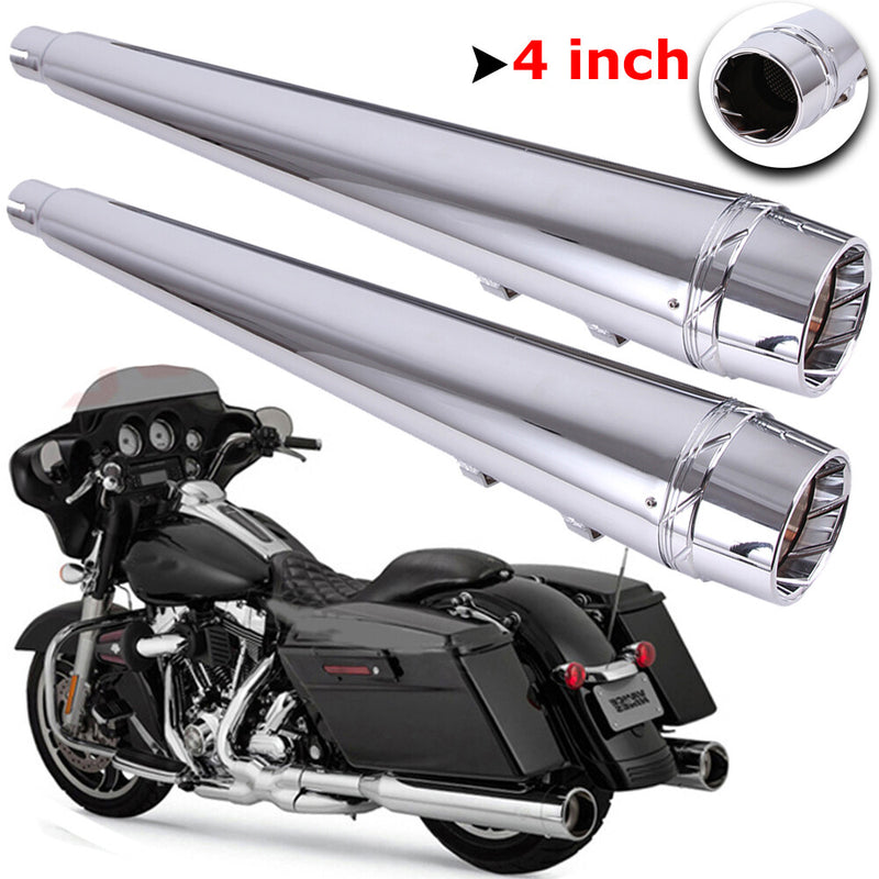 4" Chrome Slip On Mufflers Exhaust Pipe Dual for Harley Touring King Glide 95-16