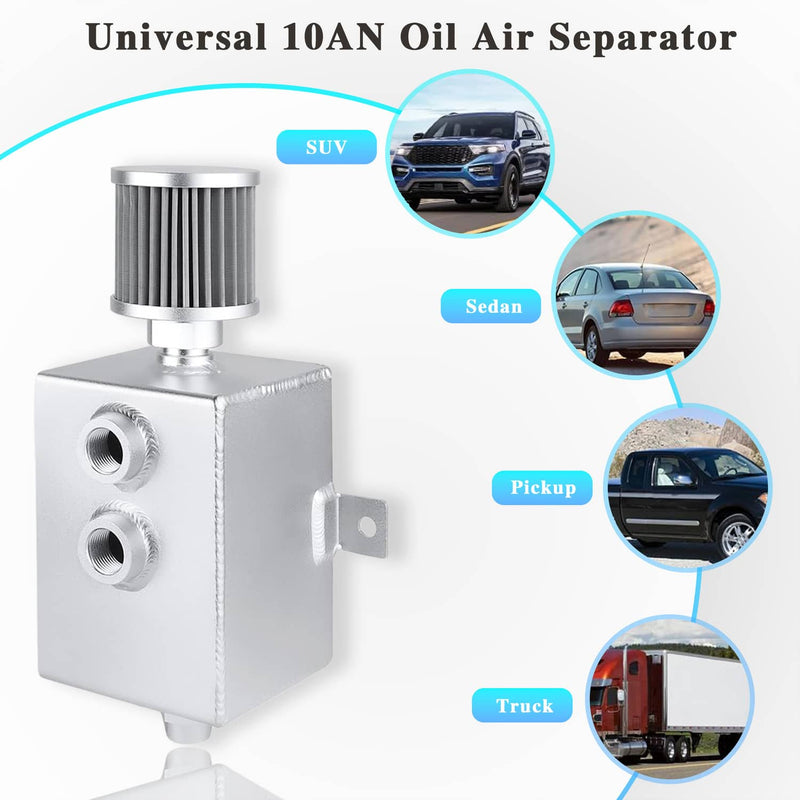 Universal 2L Oil Catch Can Tank 2 Port AN10 Breather Filter Drain Tap Baffled