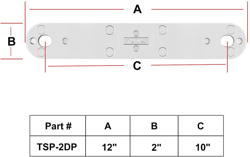 Transom Support Plate for Lower Bolt Holes 12" X 2", Holes 10
