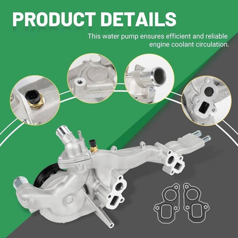 Water Pump with Thermostat for Chevy Silverado 1500 GMC Sierra Cadillac CTS 14-2
