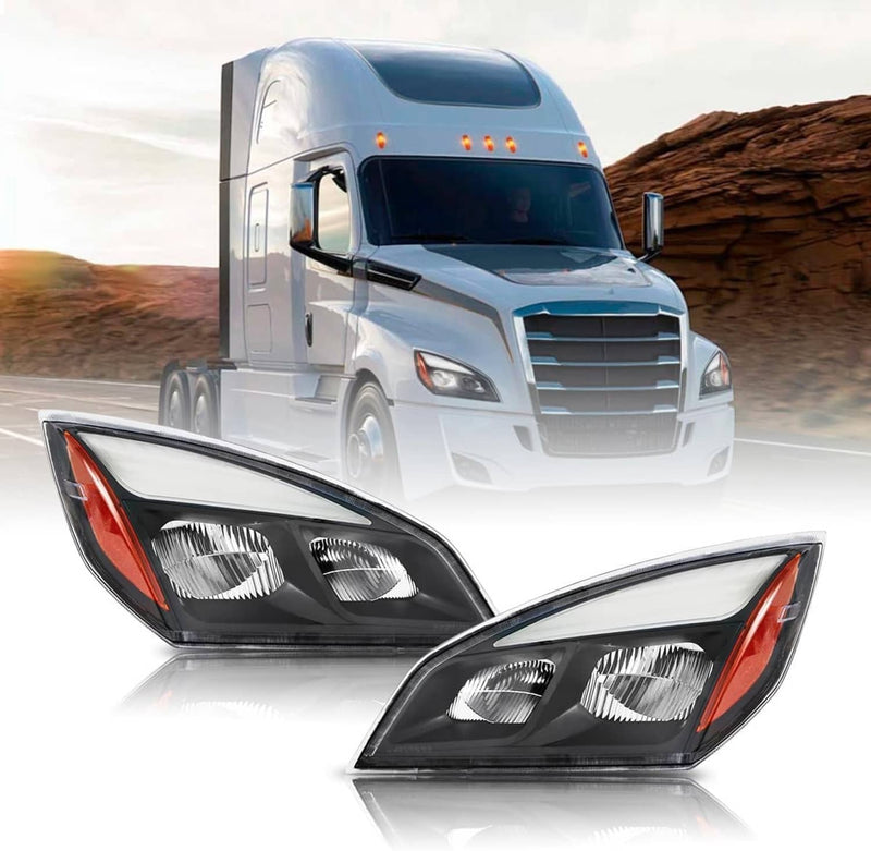 Full LED Headlights Headlamps Pair for Freightliner Cascadia Black