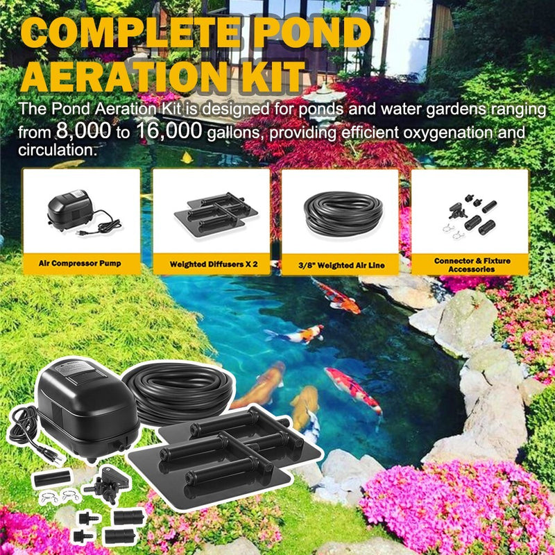 Complete Pond Aeration Kit Fits Water Gardens & Koi Ponds 8,000-16,000 Gallons
