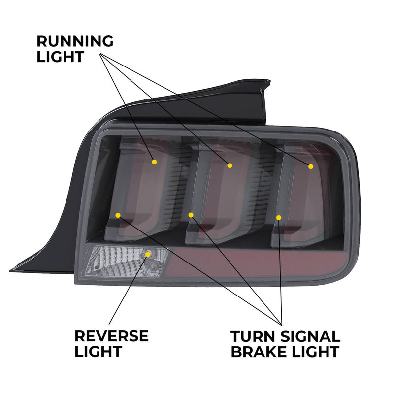 DURAFORCE LED Tube Signal Brake Lamps Smoked Tail Lights for Ford Mustang 2005-2009 Pair