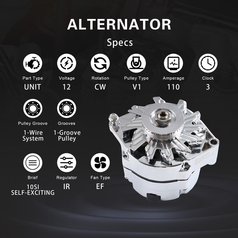 ADR0335-C Chrome Alternator for SBC BBC Chevy GM 1 Wire Street Rod High Output