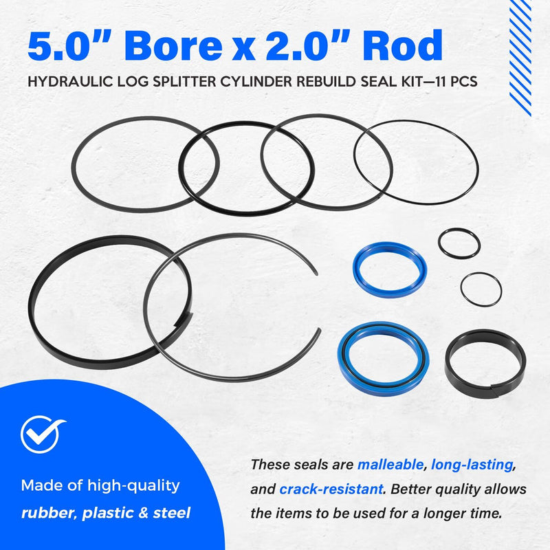 5.0" Bore x 2.0" Rod Hydraulic Log Splitter Cylinder Rebuild Seal Kit