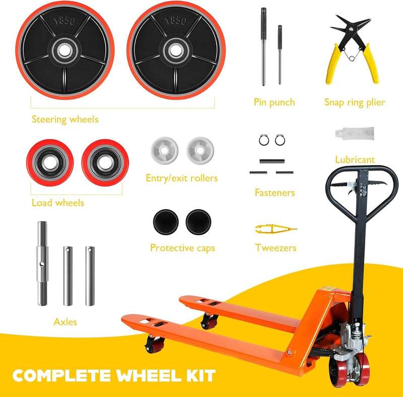 Pallet Jack Wheels Kit with Steering Wheels 7"x 2" Load Roller 3" x 3.75" Pair