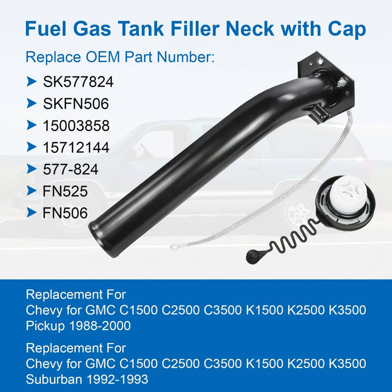 Fuel Gas Tank Filler Neck Tube Pipe with Cap for Chevrolet GMC OHV 1988-00