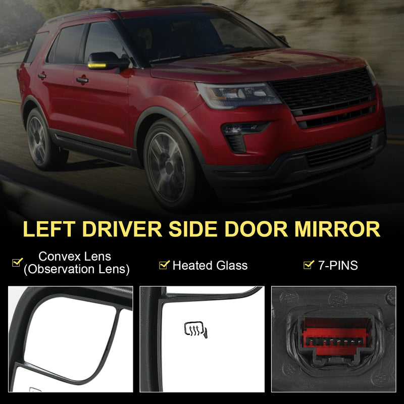 Driver Side Heated Mirror w/ Puddle Light Power 7Pin for Ford Explorer 2016-2019
