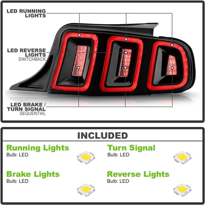 Tail Lights Black Brake Lamps for Ford Mustang 2010-2014 Full LED Sequential
