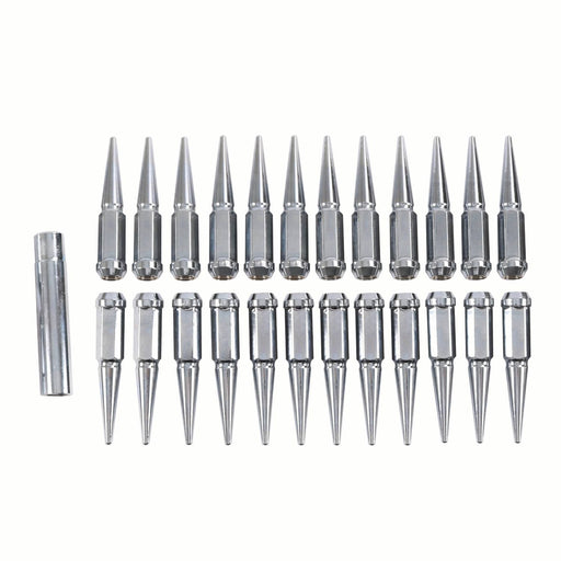 DURAFORCE 24 PCS M14x1.5 Spike Lug Nuts Chrome for Chevy Silverado Tahoe 4.4" With Key