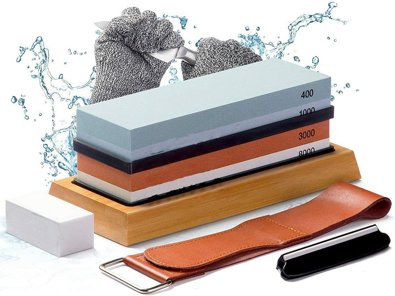 Knife Sharpening Stone Set Professional Whetstone 4 Side Grit 400 1000 3000 8000