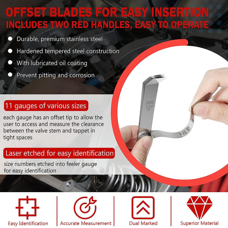 A308 Offset Valve Tappet 11-Blade Feeler Gauge Kit 0.004" To 0.014