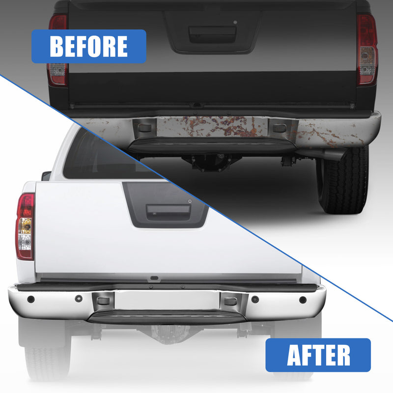Chrome Rear Step Bumper Assembly with Sensor Hole for Nissan Frontier 2005-2021
