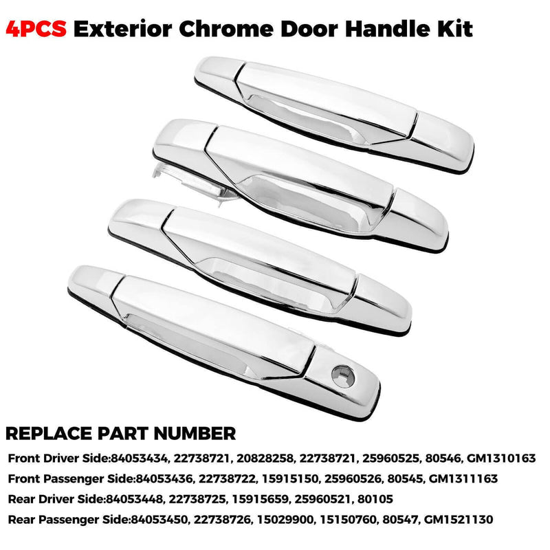 4X Chrome Exterior Door Handle for Chevy Tahoe GMC Yukon Sierra Denali 2007-2013