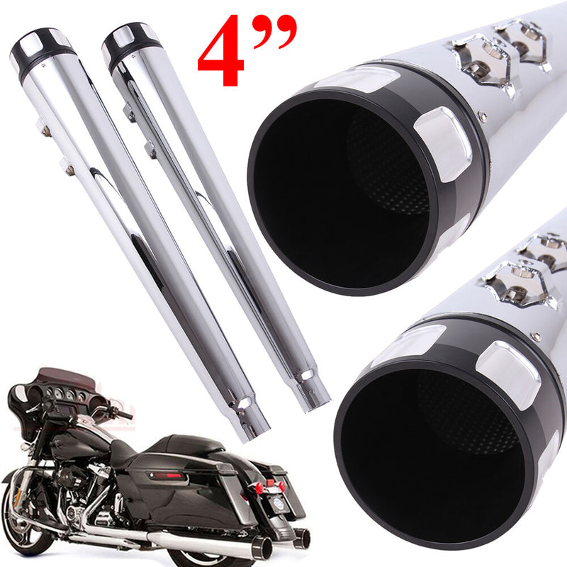 4" Megaphone Exhaust Pipes Slip-On Mufflers for Harley Road Street Glide 95-2016