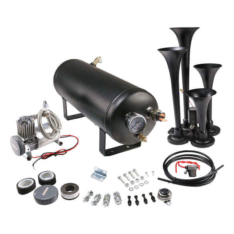 Train Horn Kit 4 Trumpets 1.5G Air Tank 150PSI for Truck Car Semi