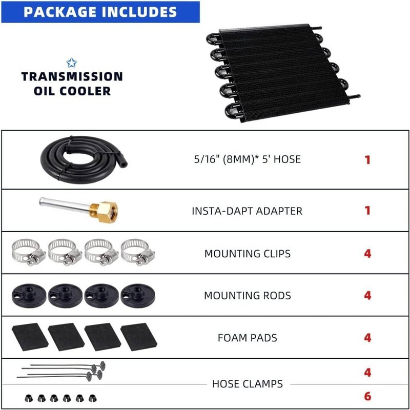 10 Rows Universal Aluminum Remote Transmission Oil Cooler Radiator Converter Kit