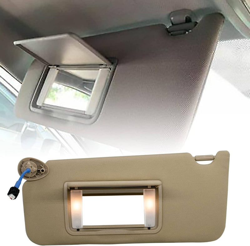 Sun Visor Beige Tan Left Driver Side w/Light Mirror for Honda Accord 2008-2017