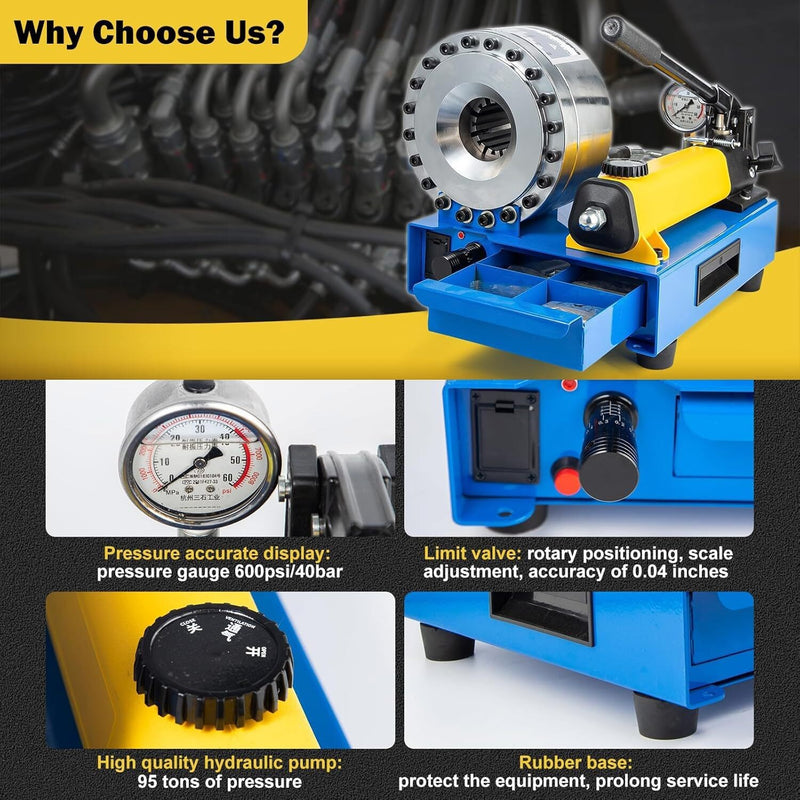 5600KN Hydraulic Hose Crimper Pipe Clamping Machine w/ 8 Dies 10mm-30m