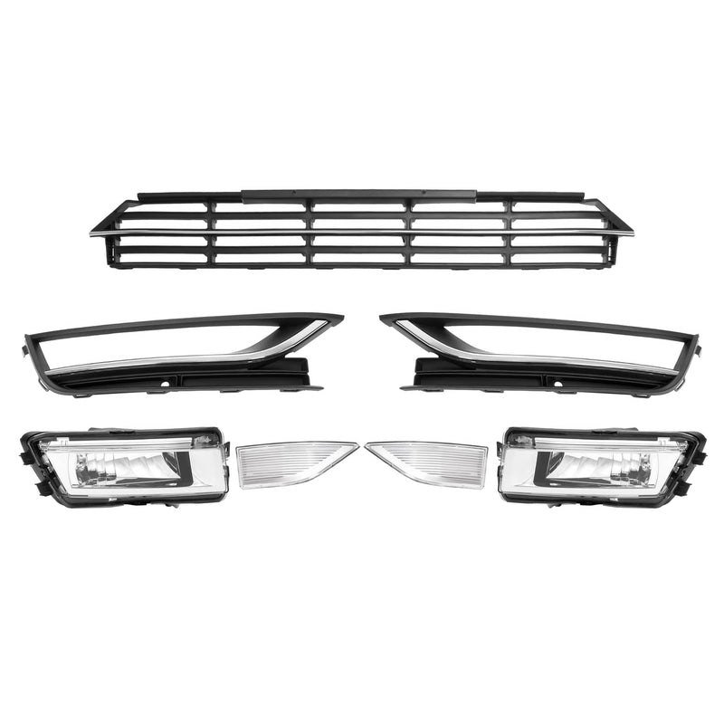 DURAFORCE Front Bumper Fog Lights Corner Lamp & Lower Grille for VW Passat 2012-2015 7PC