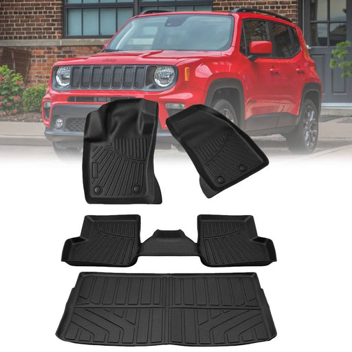 DURAFORCE TPE Floor Mats & Trunk Cargo Liners for Jeep Renegade 2015-2023 3D Black