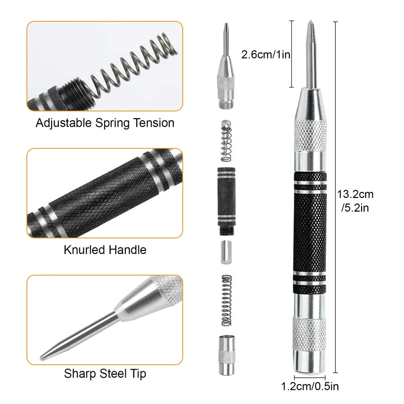 3pcs Automatic Center Punch Adjustable Spring-Loaded Metal Drill Tool Hole Punch