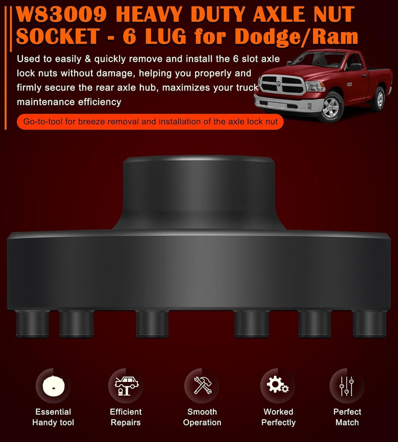 W83009 6 Lug Axle Nut Socket for Dodge Ram 1500-5500 Chassis D2