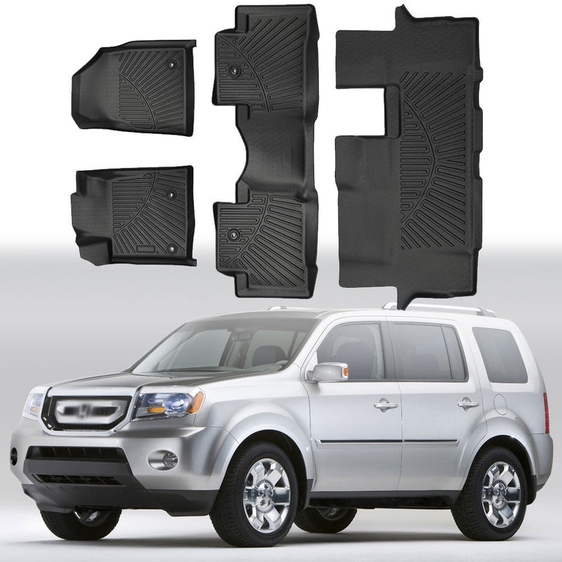 For 2009-2015 Honda Pilot 4-Door TPE Floor Mats Liners Front Rear All Weather