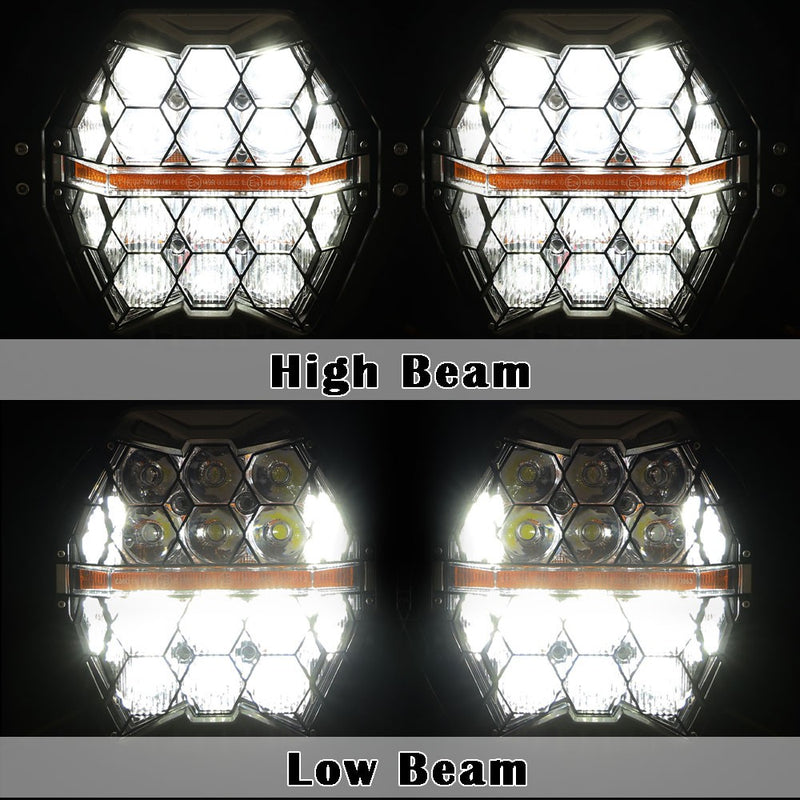 LED Dual Headlight Hi/Lo for Harley Road Glide 2015-2024 Clear Amber Projector