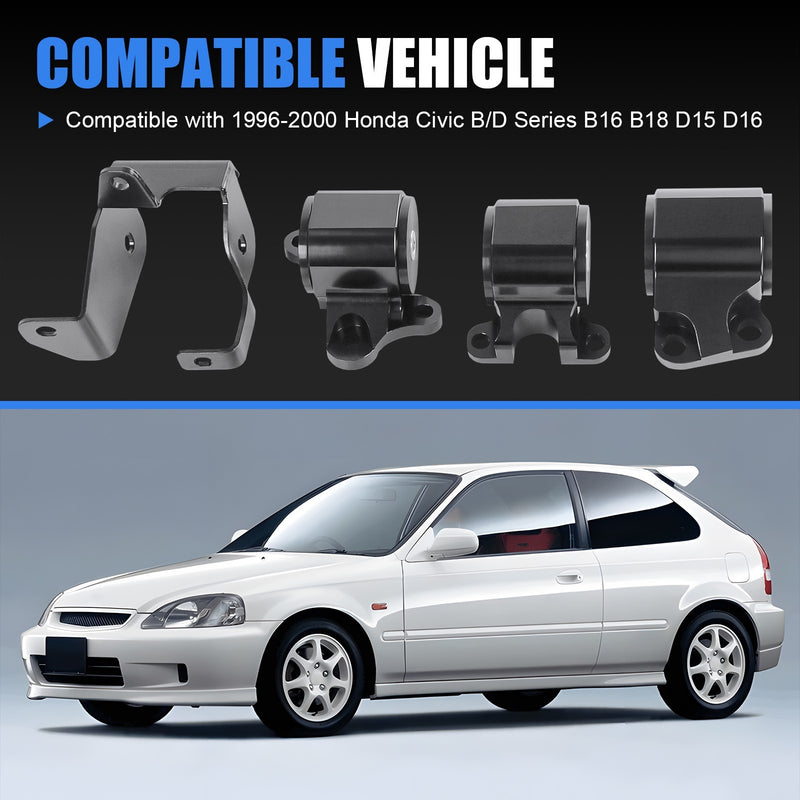 2-Bolt Engine Motor Mount Kit for Honda Civic 1996-2000 B/D-Series Billet Alumin