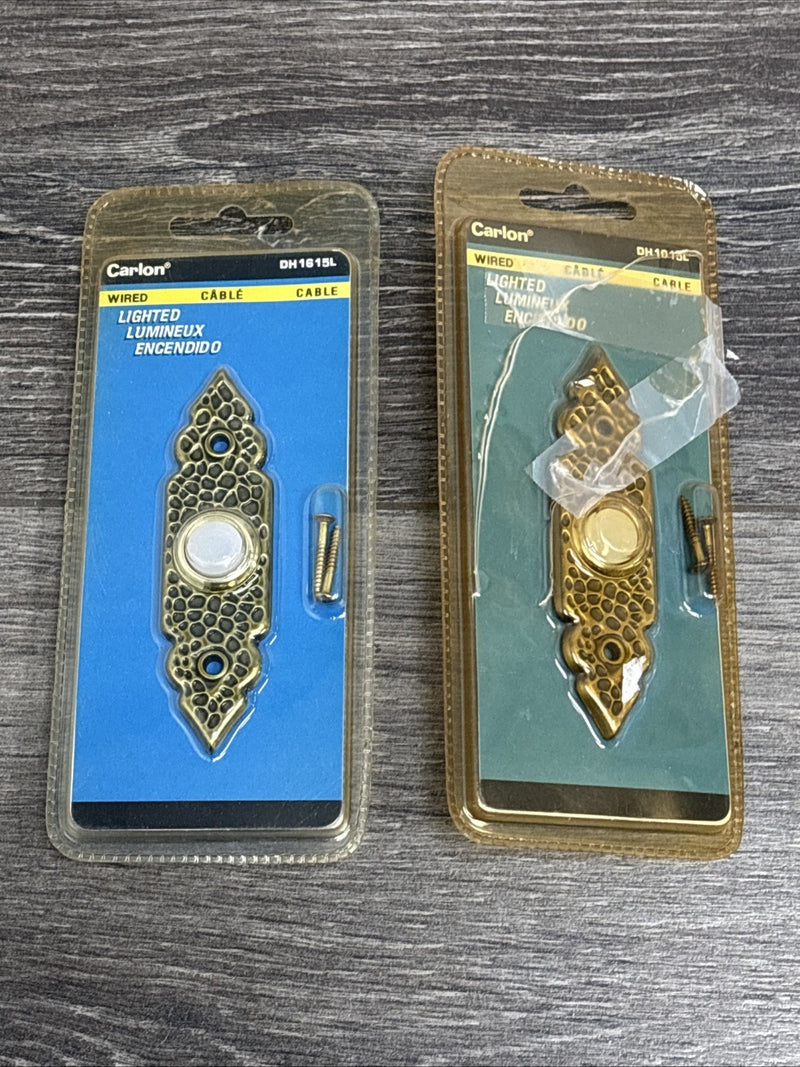 DURAFORCE DH1615L Antique Brass Wrought Iron Lighted Doorbell Button for Carlon 2 Pack