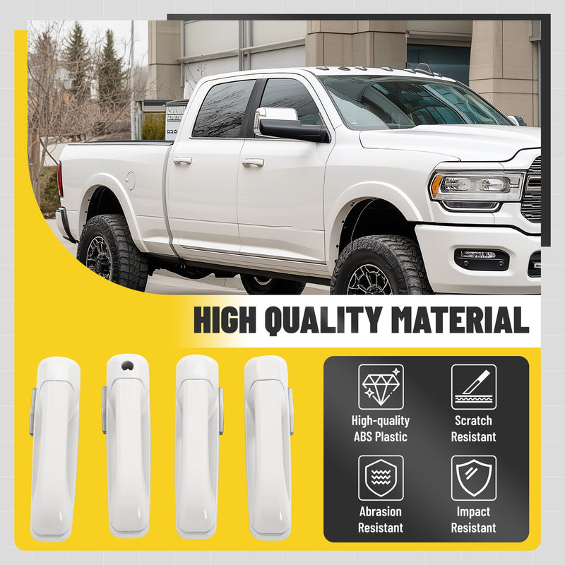 Outside Door Handle White for Dodge Ram 1500 2009-2024 2500 2011-2025 4 Pcs